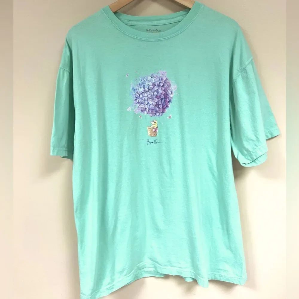 Teddy the Dog “ Breathe” green t shirt size L